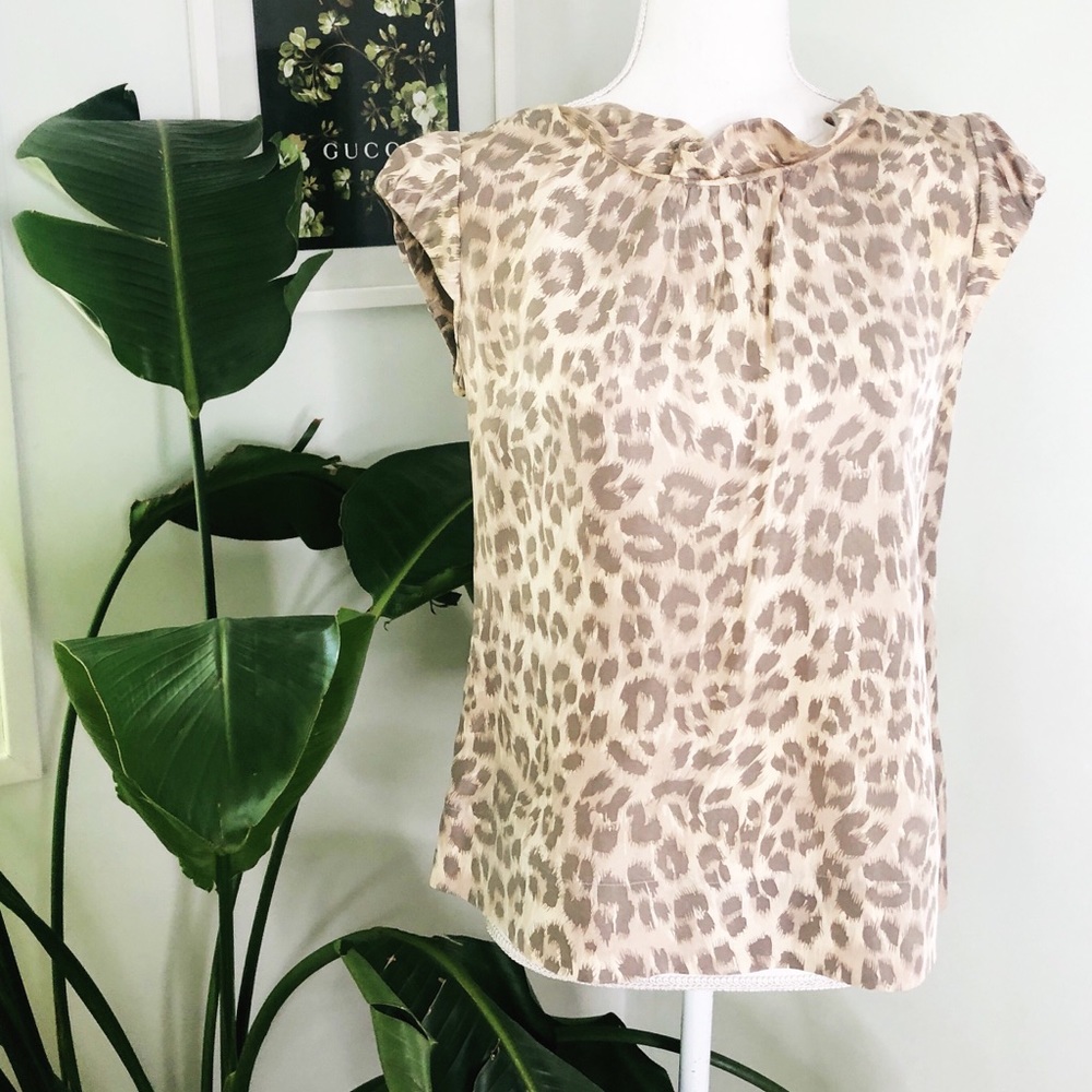 Banana Republic 100% Silk Leopard Print Blouse